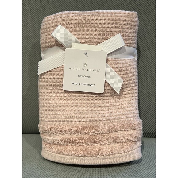 HOTEL BALFOUR Bath Hand Towels 100% Cotton Pink Blush Textured SET OF TWO New - Picture 1 of 7